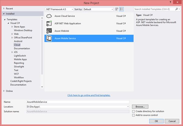 Creating an Azure Mobile Service